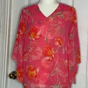 Belle by Kim Gravel Pink Floral V-Neck Chiffon Tunic